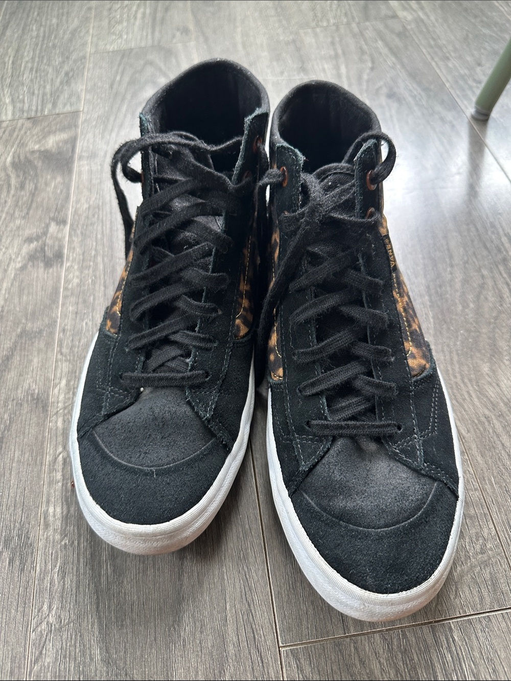 Vans Black High-Top Sneakers with Brown cheetah Pattern